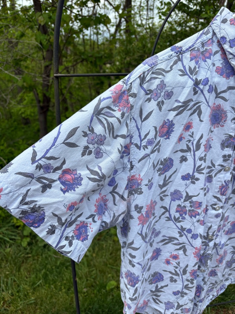 Vintage Details Floral Button-Down Short Sleeve Shirt Women's Large 100% Cotton - Picture 11 of 14